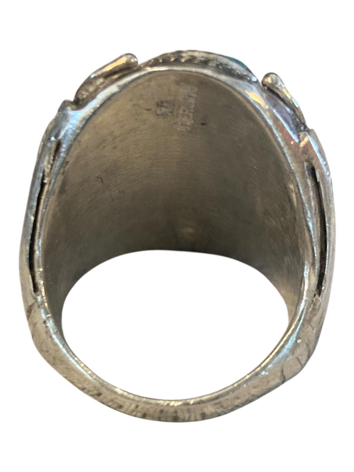 Native American Navajo Richard Begay Sterling Silver Turquoise Ring 10.25