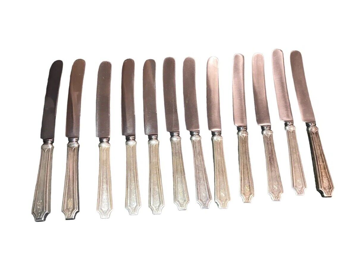 12 Whiting King Albert Sterling Silver Old French Knives Knife Set of 12