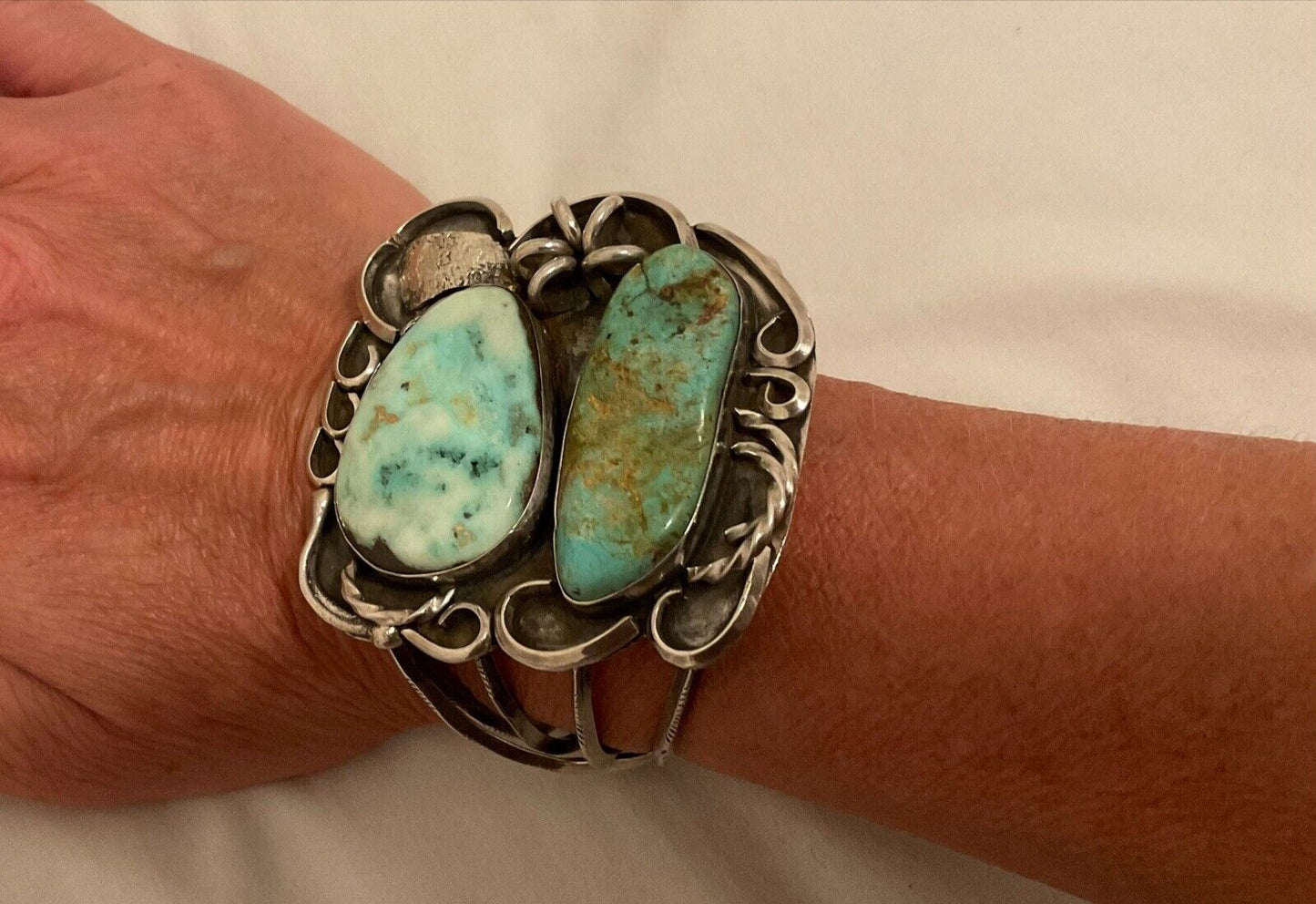 1920s Native American Turquoise Mntn Bird's Eye Sterling Silver Cuff Bracelet