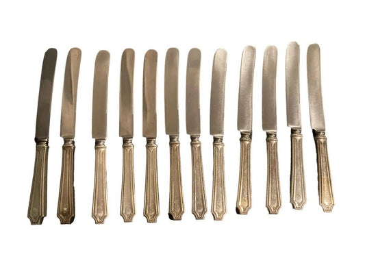 12 Whiting King Albert Sterling Silver Old French Knives Knife Set of 12