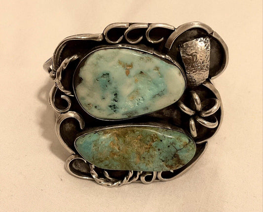 1920s Native American Turquoise Mntn Bird's Eye Sterling Silver Cuff Bracelet