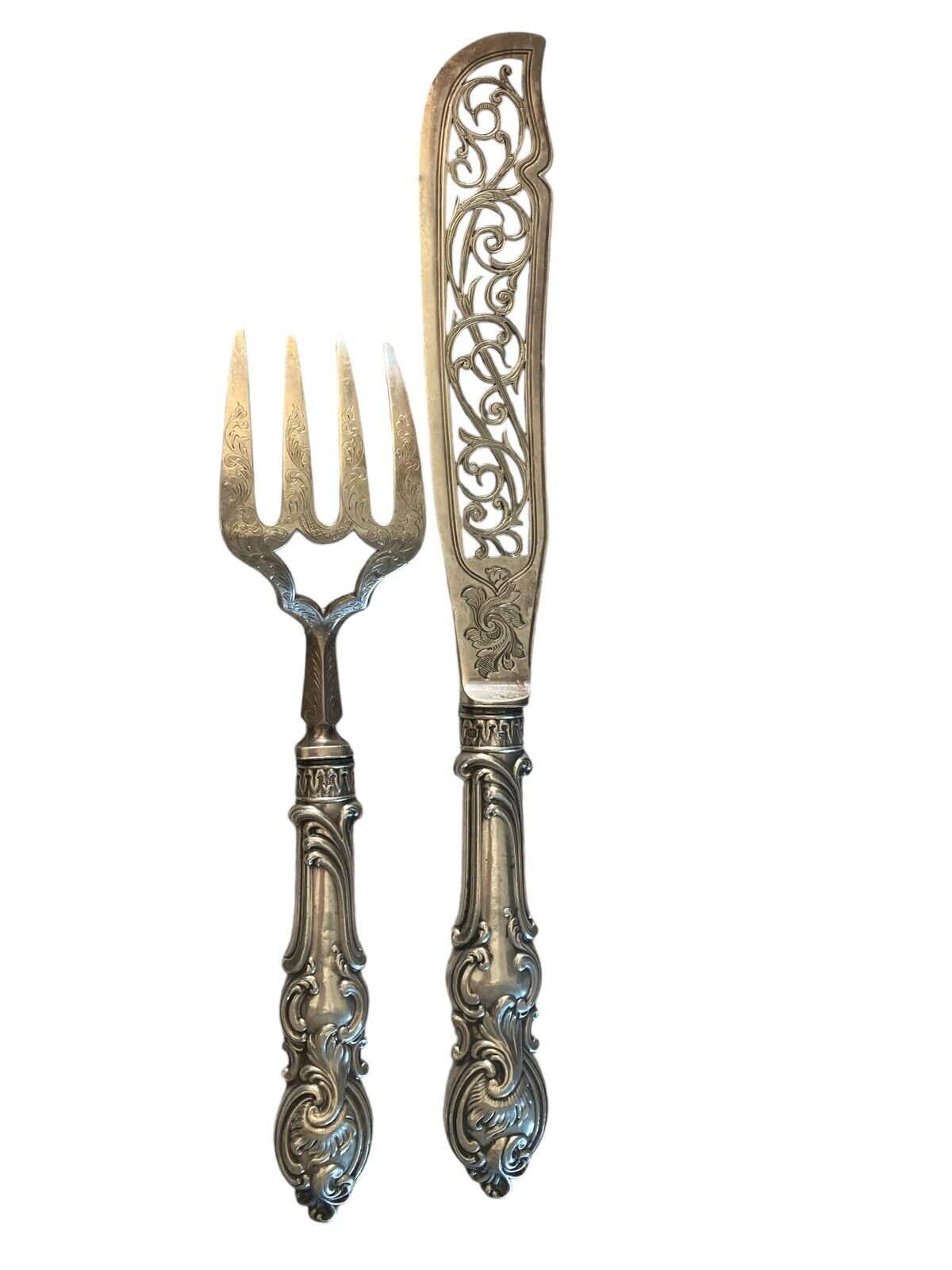 19th Century Aaron Hadfield & Sons Sterling Silver and EP Fish Serving Set