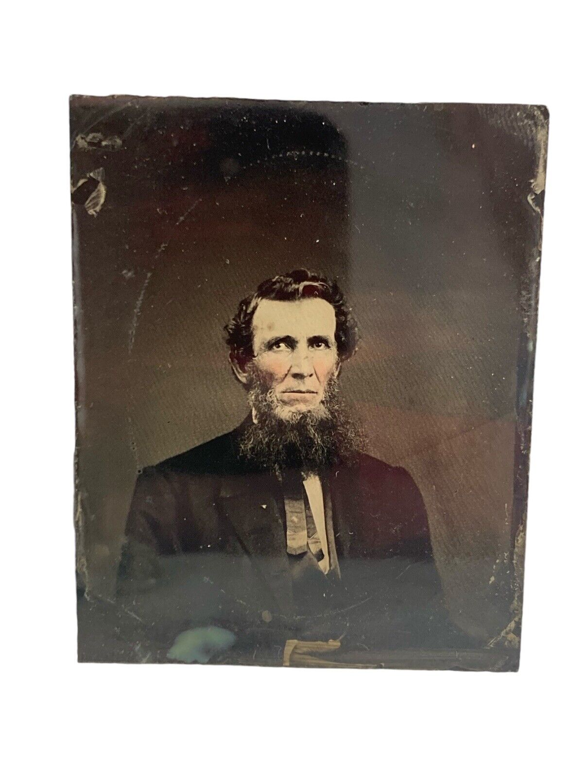 1860s Tinted Ambrotype Photo On Glass Man With Beard Looks Like Abe Lincoln