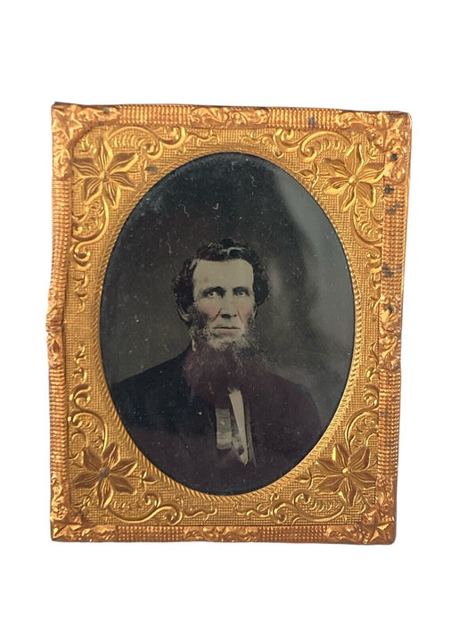 1860s Tinted Ambrotype Photo On Glass Man With Beard Looks Like Abe Lincoln