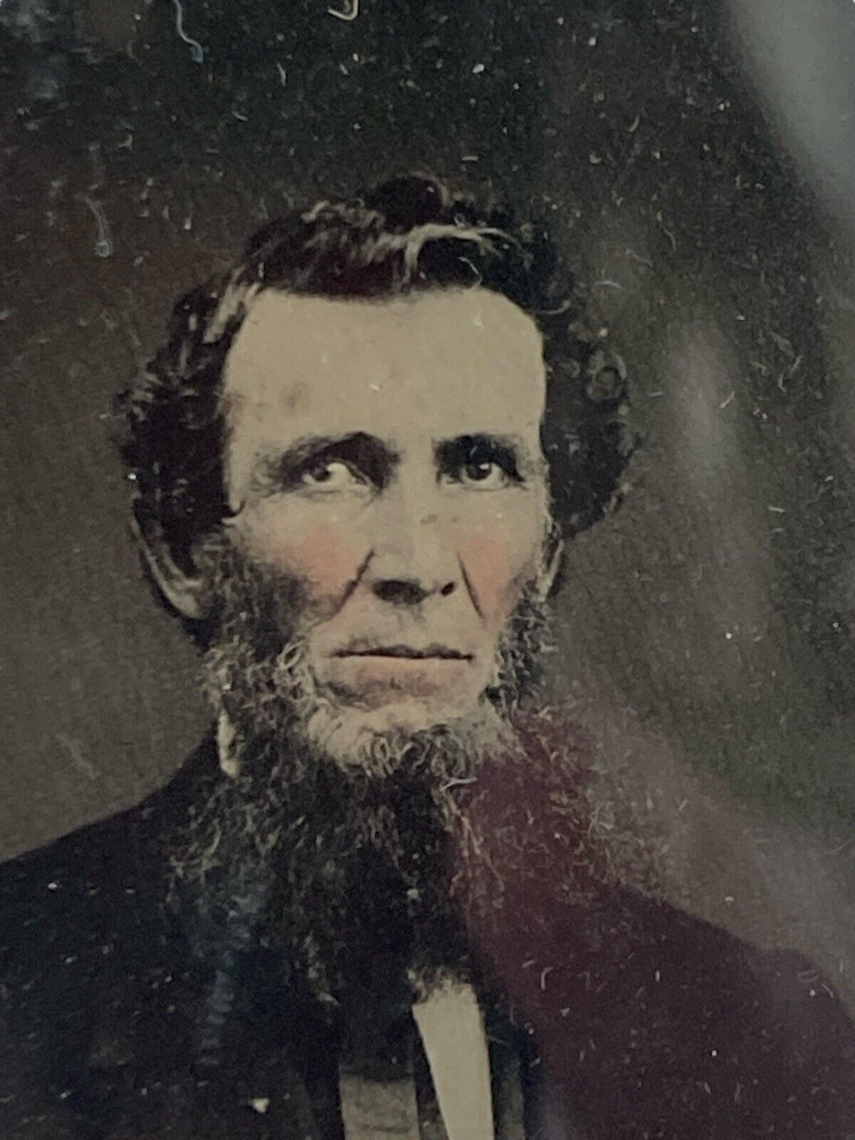 1860s Tinted Ambrotype Photo On Glass Man With Beard Looks Like Abe Lincoln