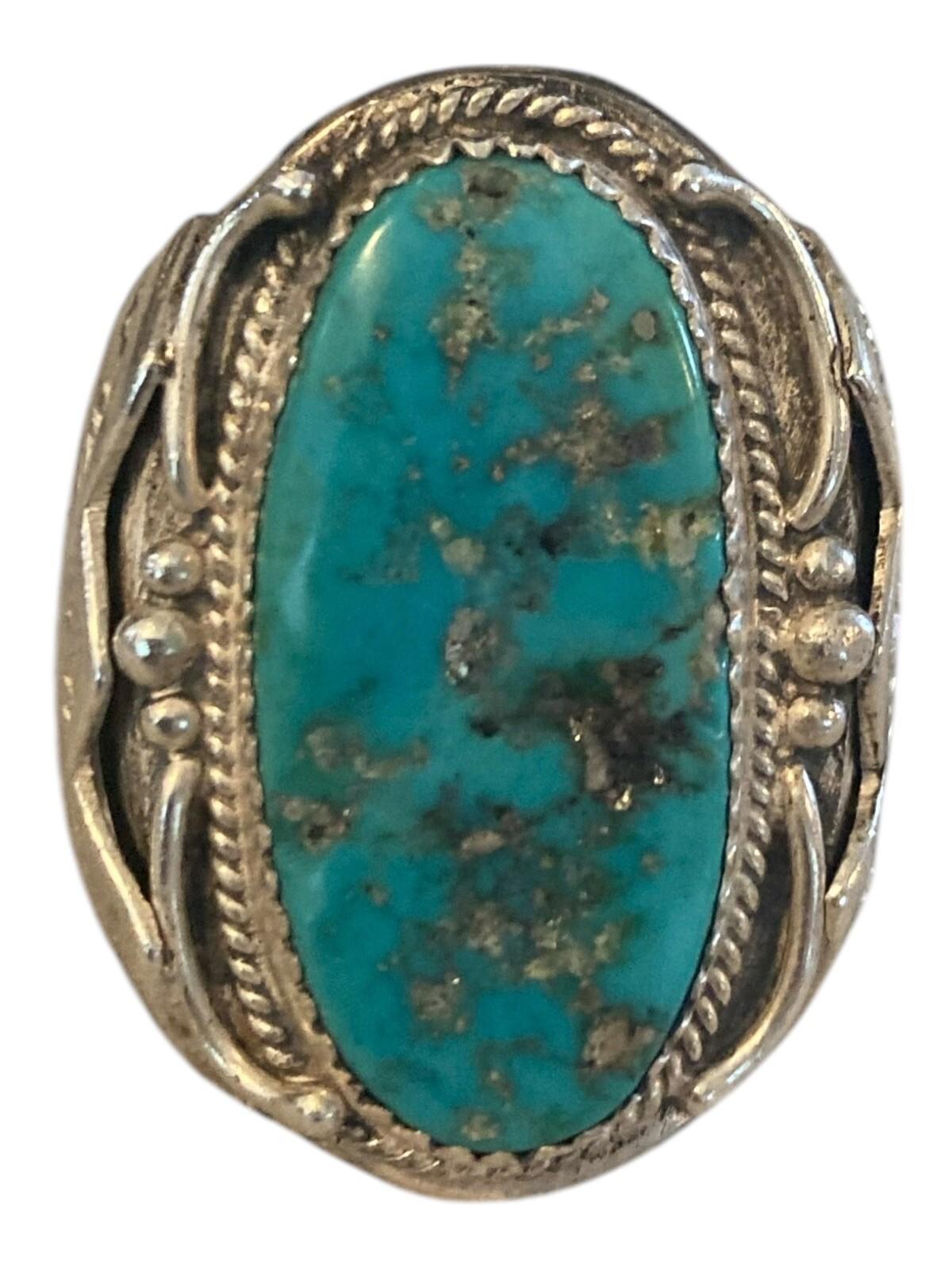 Native American Navajo Richard Begay Sterling Silver Turquoise Ring 10.25