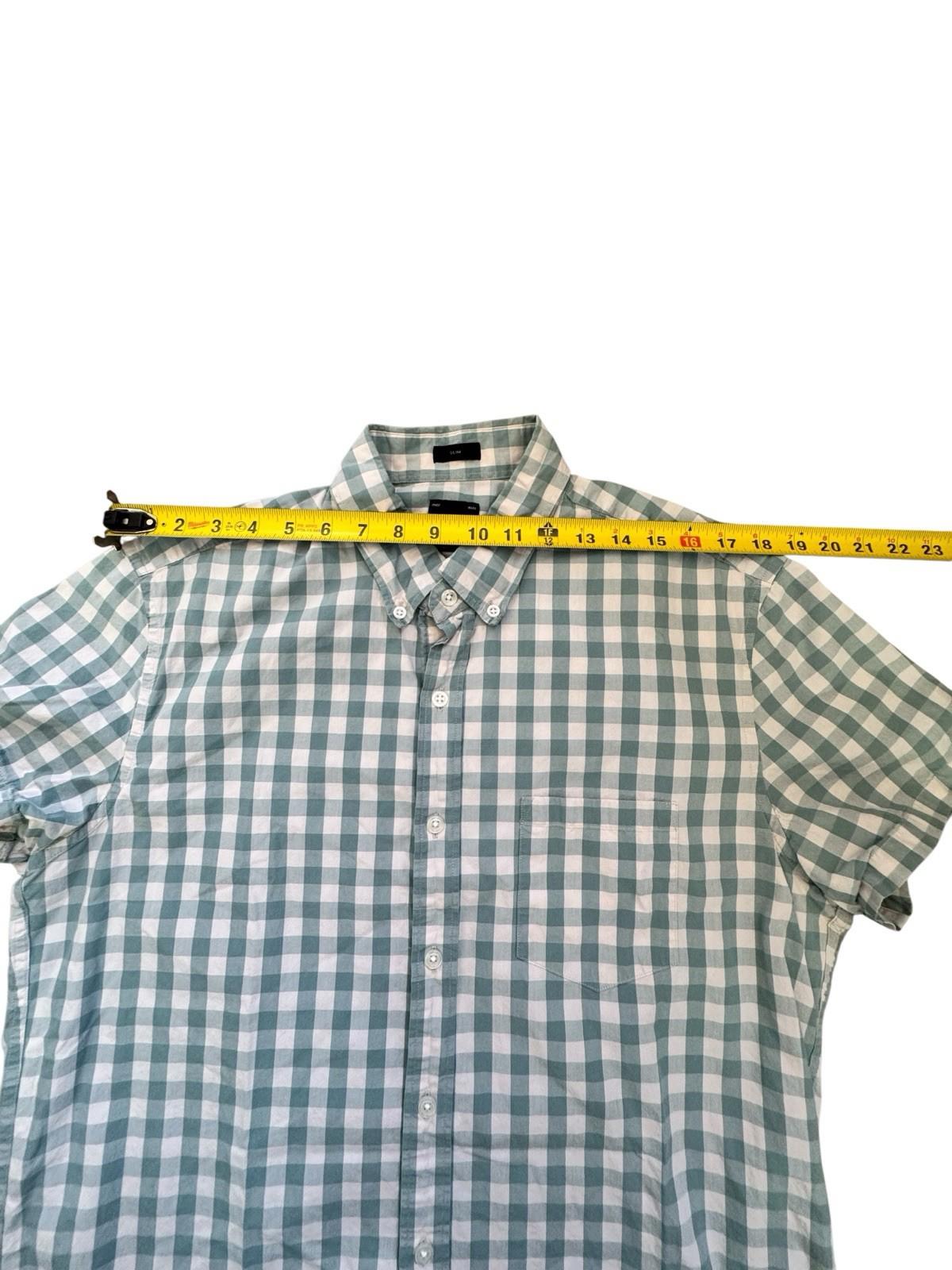 J Crew Slim Teal Turquoise Men's Short Sleeve Checkered Button Down Shirt Large