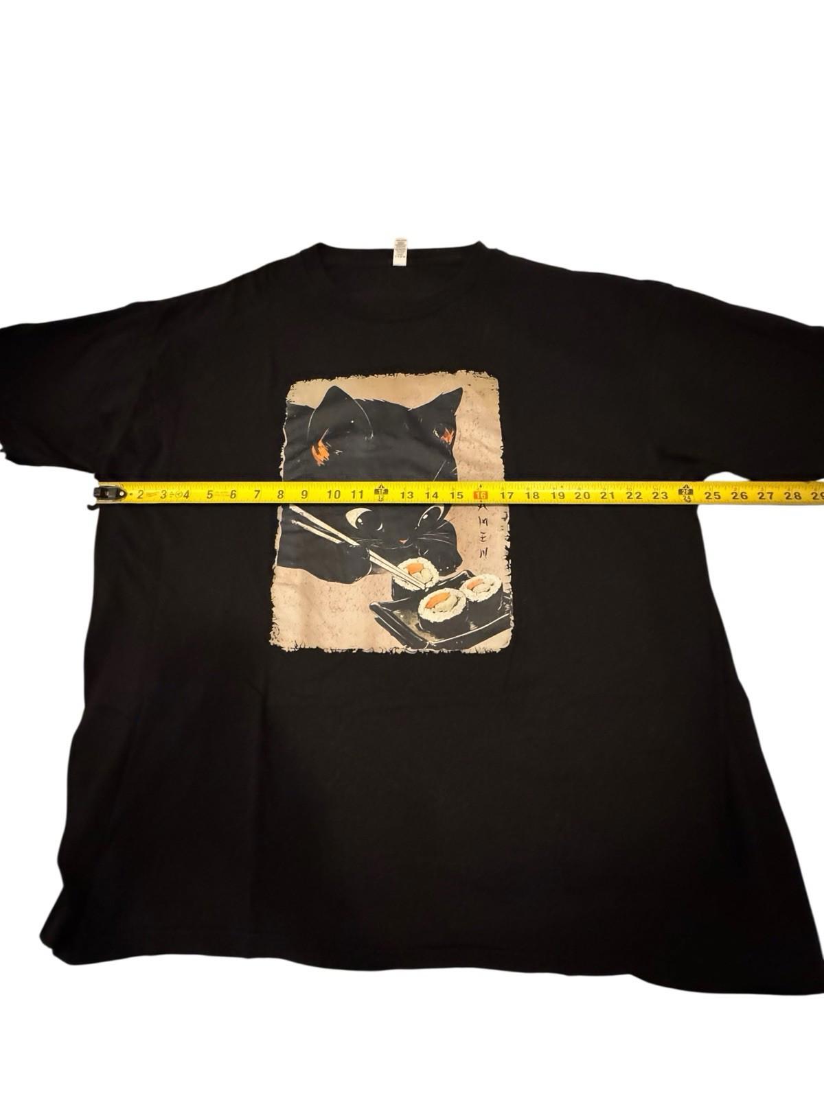 Cat Eating Sushi T-Shirt Men's Tshirt Japanese Tee Japan Kawaii Kitten 2XL