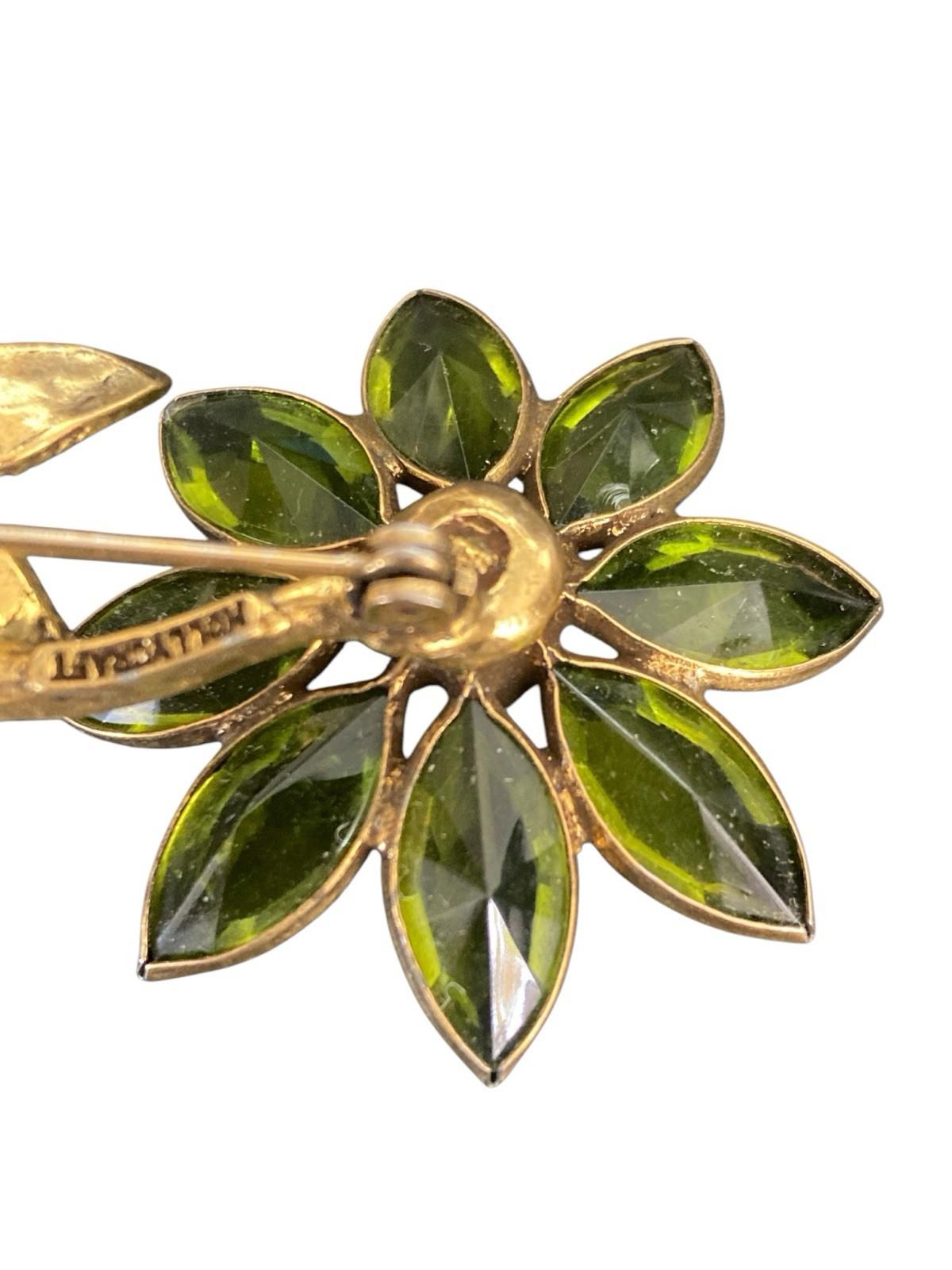 Hollycraft Green Glass Sunflower Daisy Floral Flower Pin Brooch