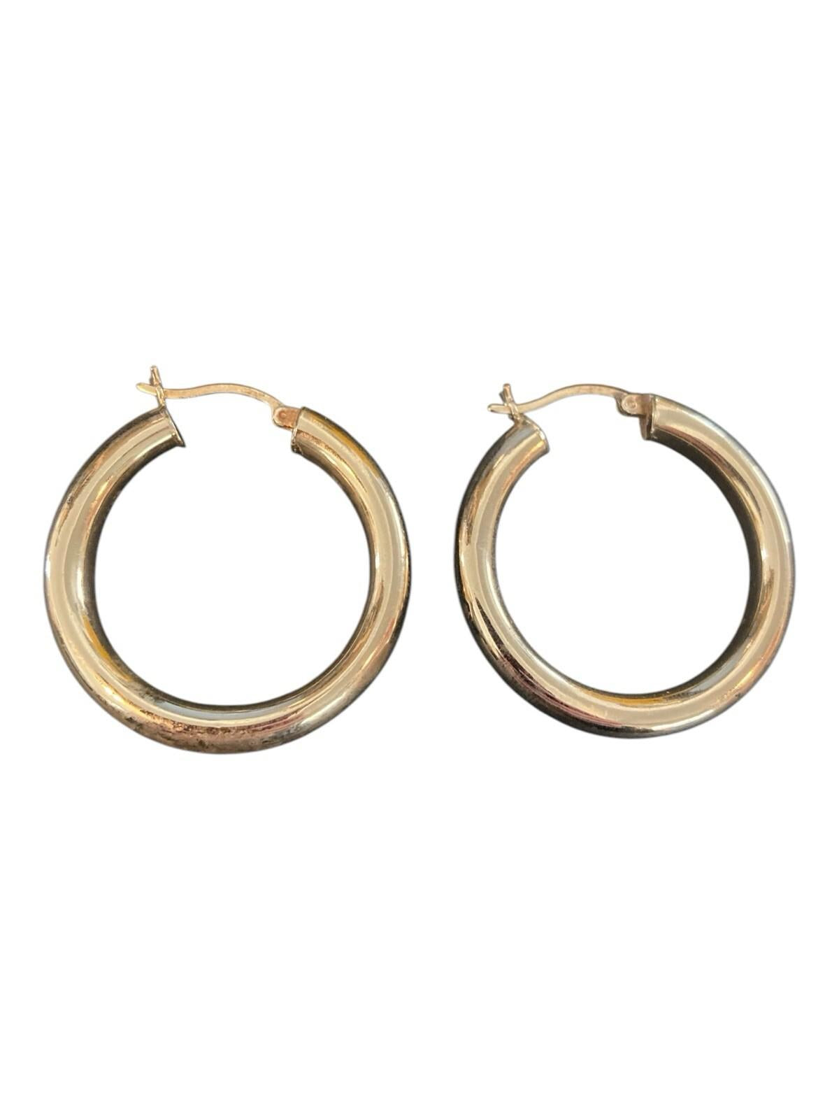 Vintage Designer 14k Gold Hoop Earrings 1.25" 32mm 5.03g