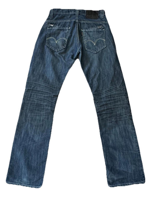 Levis 514 Slim Straight 29/32 Jeans Zippered Pockets Purple Stitching