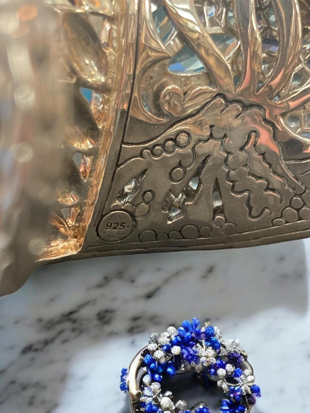 John Hardy 18K Sterling Cuff Bracelet Sapphire Topaz Iolite Aquamarine Batu
