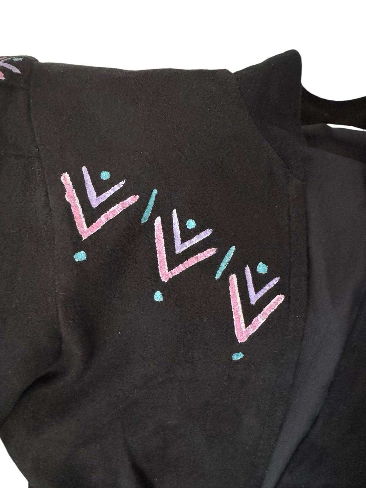 Vintage SHEBUE Victorian Cut Black Suede Hand Painted Jacket Blazer