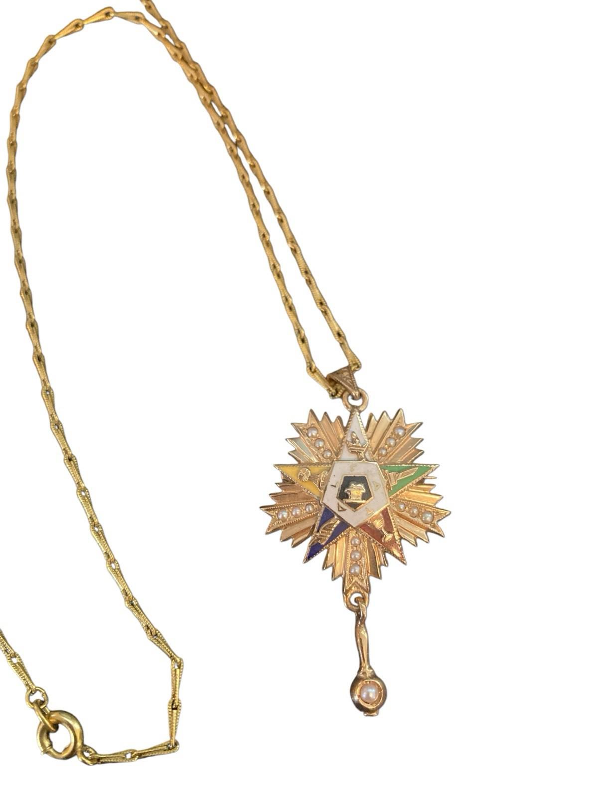 14K Gold Sorority Fraternal Pendant 1/20 12K Gold Necklace 1937 Beukendaal