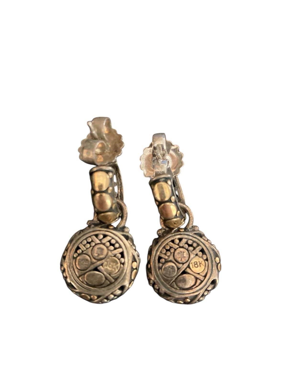 John Hardy 18K Gold Sterling Silver Hoop Dot Drop Earrings