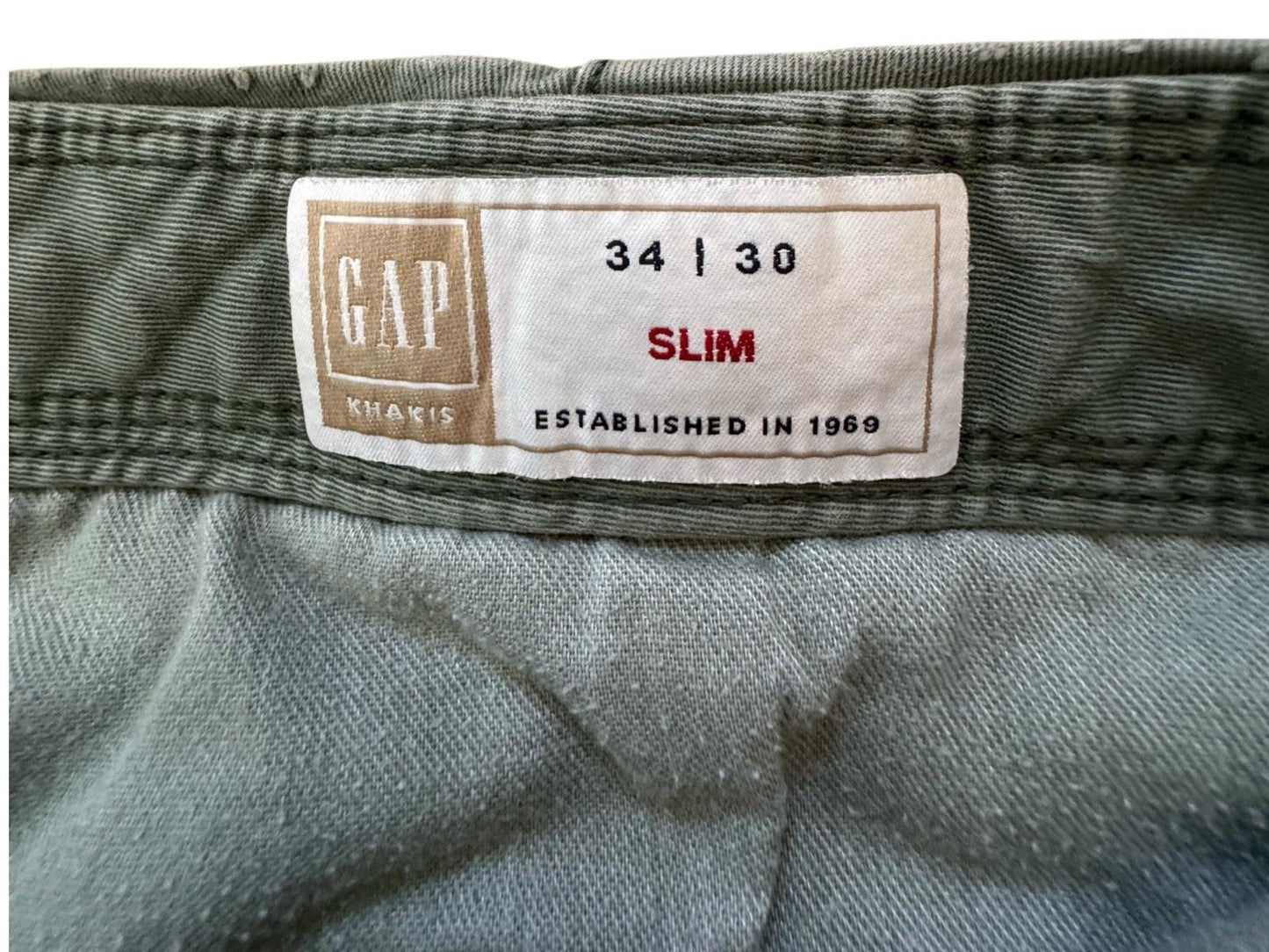 Vintage GAP KHAKIS Slim Y2K Army Green Chino Pants Mens 34 x 30