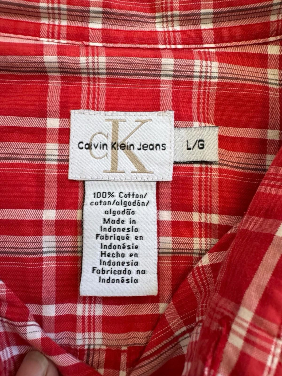 Calvin Klein Jeans Red Check Men's Button Down Shirt Large One Chipped Button