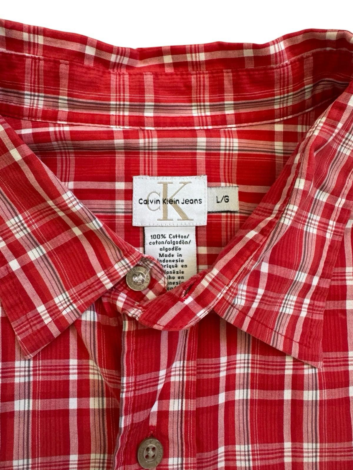Calvin Klein Jeans Red Check Men's Button Down Shirt Large One Chipped Button