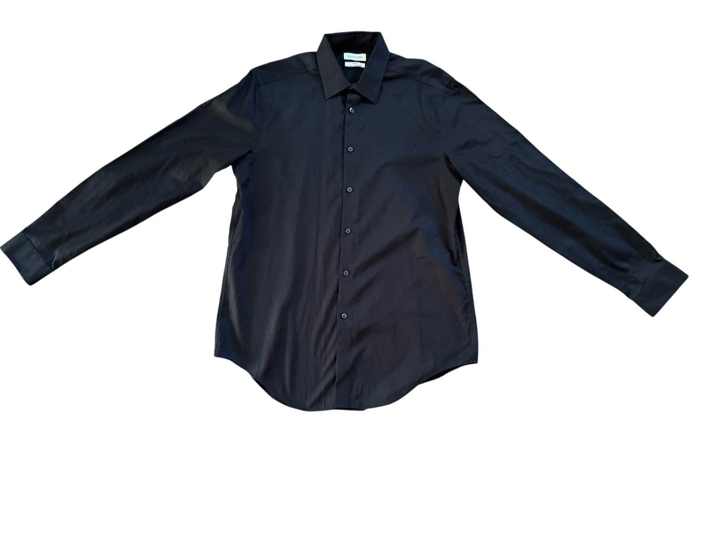 Calvin Klein Steel + Black Herringbone Men's Button Down Shirt 16 Slim Fit 34/35