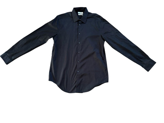 Calvin Klein Steel + Black Herringbone Men's Button Down Shirt 16 Slim Fit 34/35