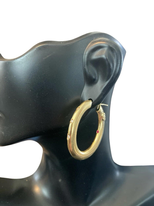 Vintage Riccardo Marotto 18k Gold Diamond Ruby Oval Hoop Earrings