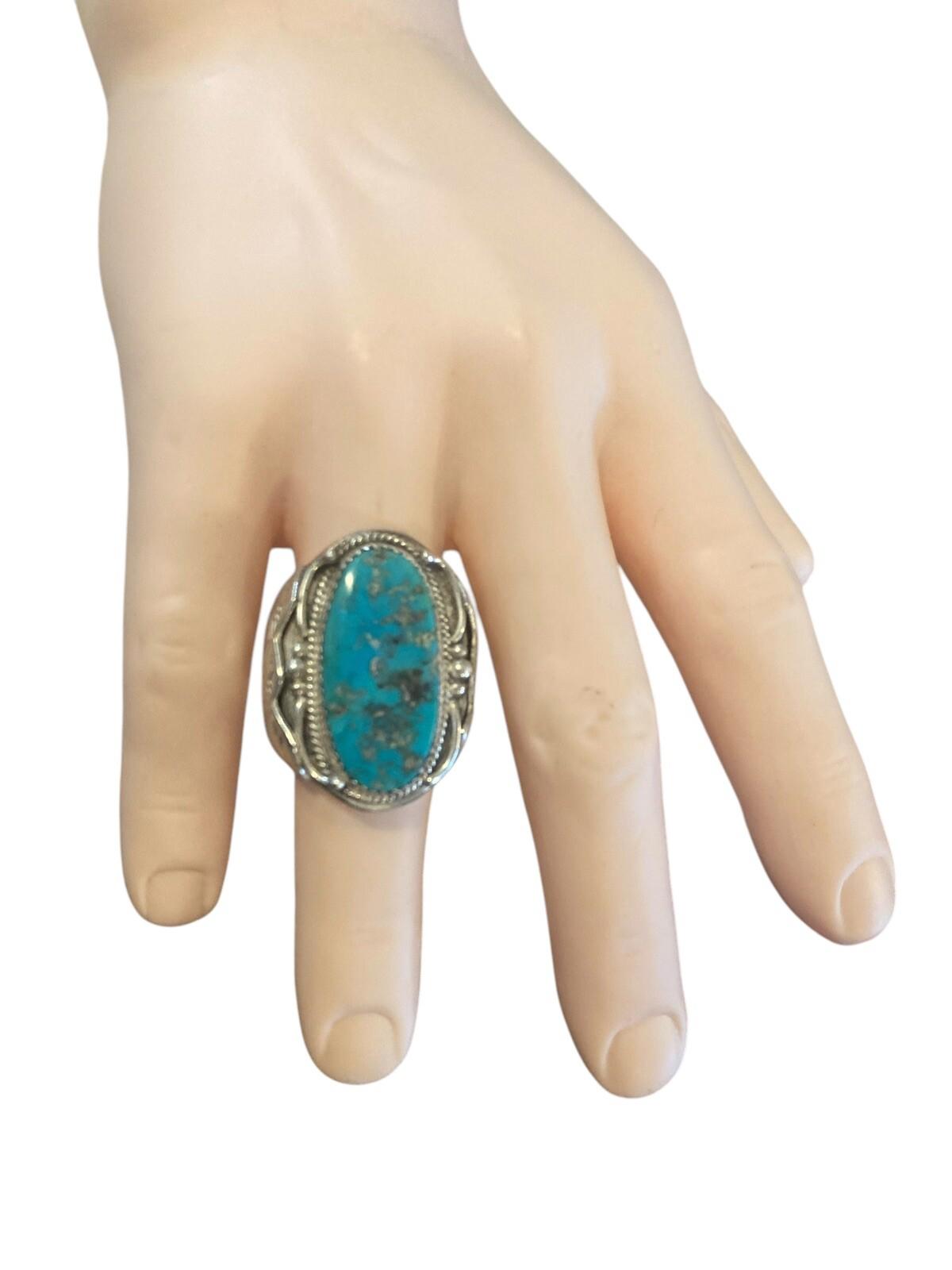 Native American Navajo Richard Begay Sterling Silver Turquoise Ring 10.25