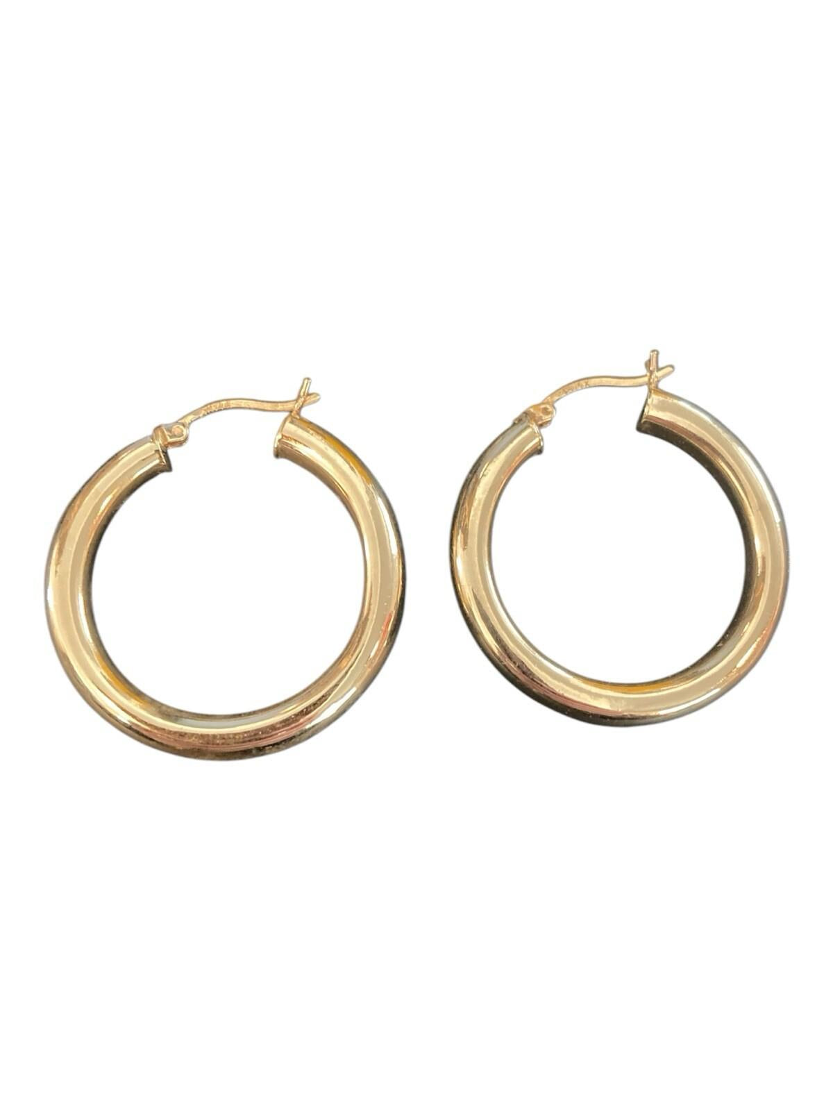 Vintage Designer 14k Gold Hoop Earrings 1.25" 32mm 5.03g