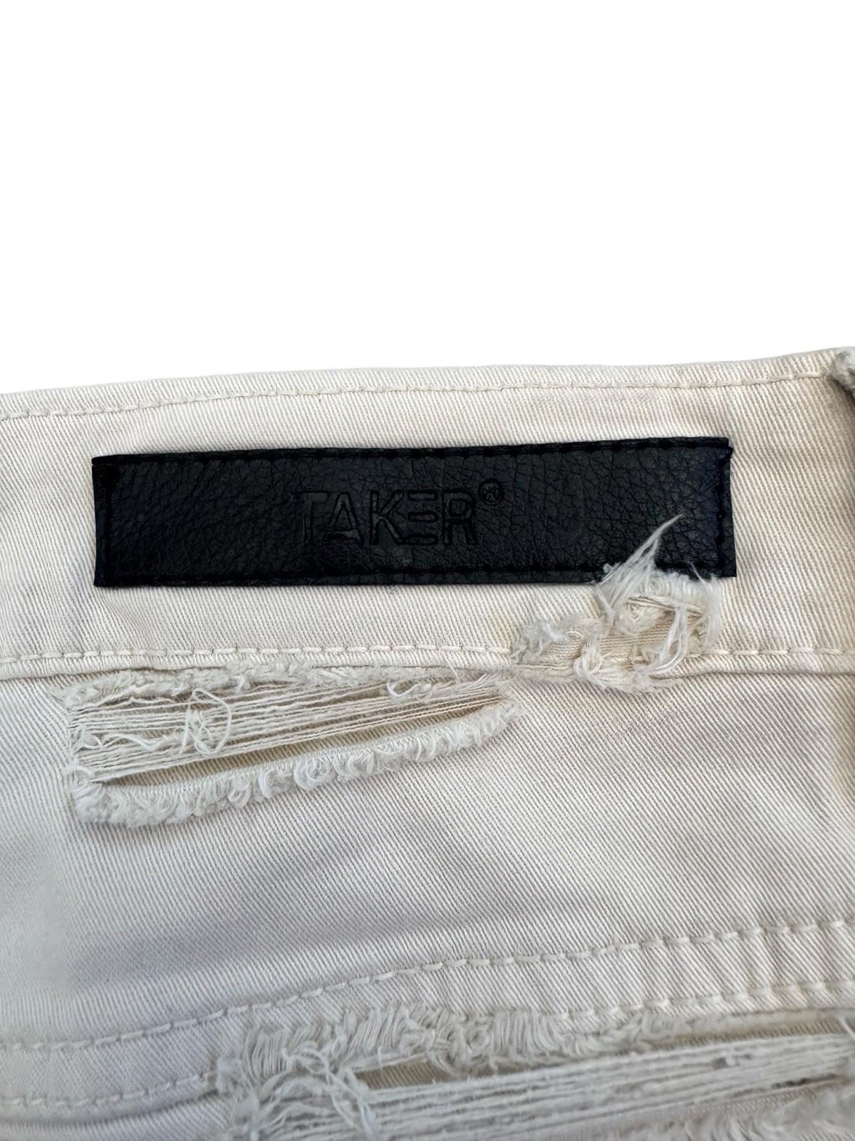 Taker Jeans Destroyed Frayed Front and Back Cream Color Size 30x38