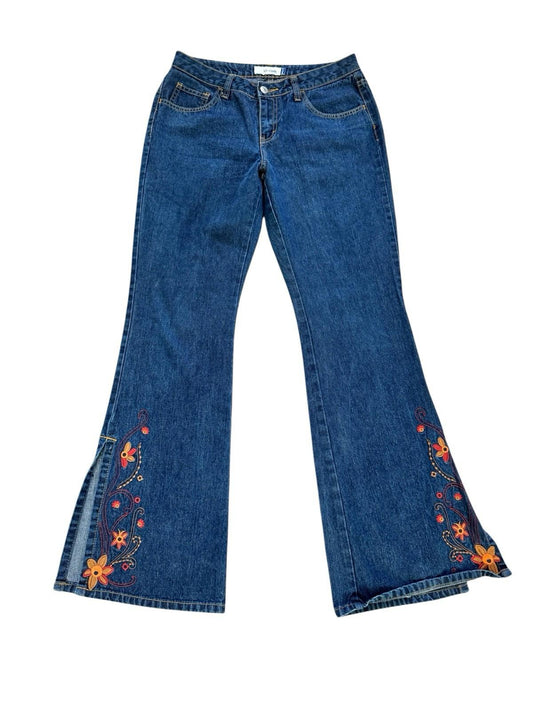 Vintage Jordache Flower Power Split Bell Bottom Jeans Hippie Rock Joplin 7/8