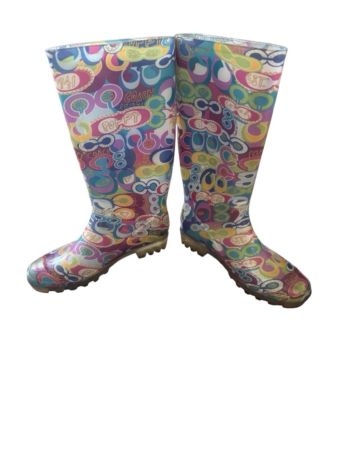 Coach Limited Edition Poppy Graffiti Colorful Rain Boots Size 7