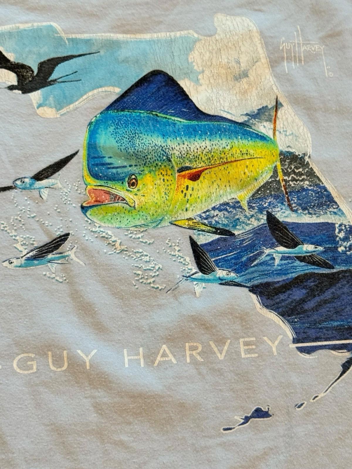 Guy Harvey Mens Fishing T-Shirt Light Blue Size Large Dated 2019