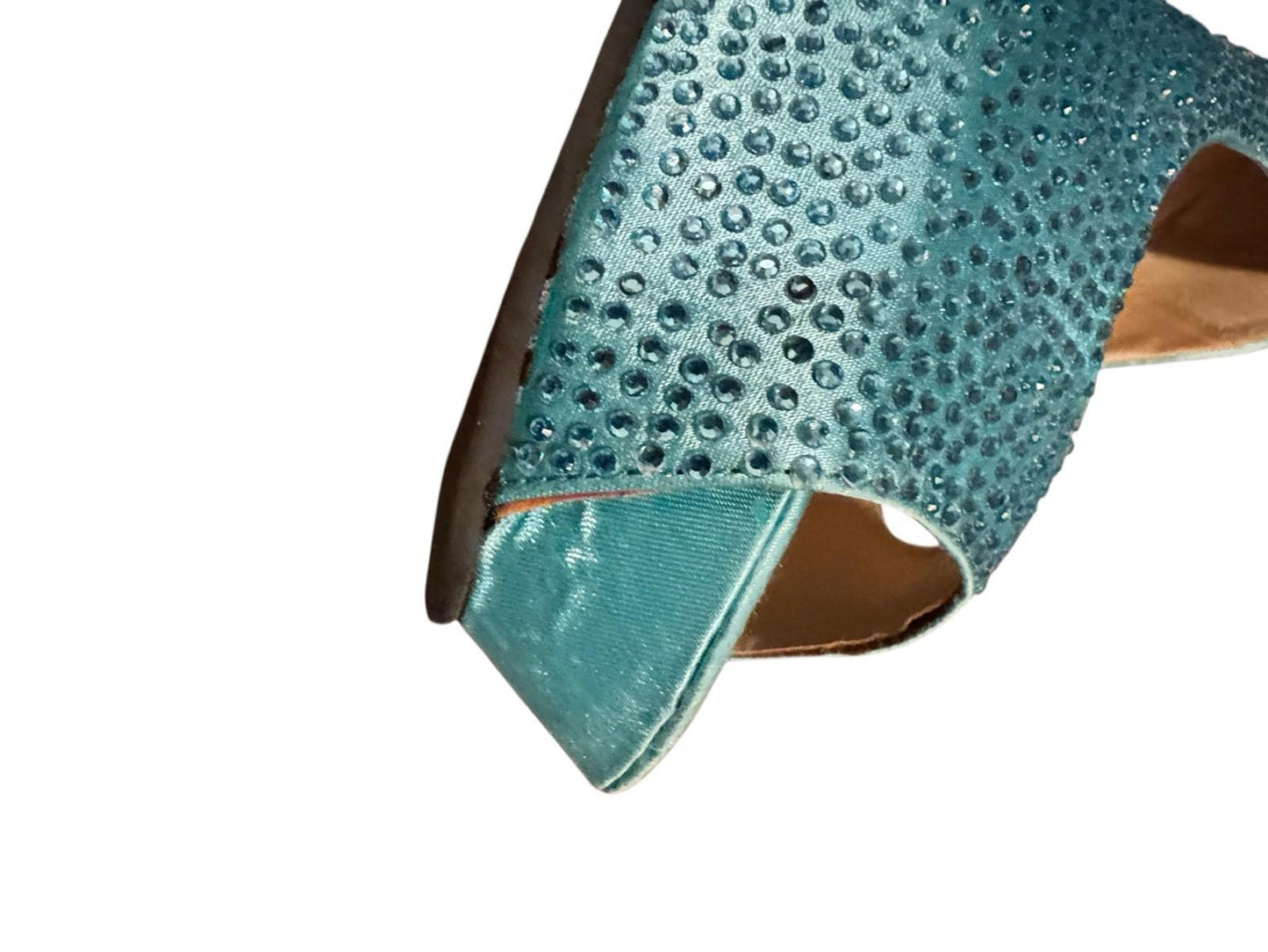 Leg Avenue Teal Glamour Stiletto Heel Satin Rhinestone Peep Pump Drag Shoe 12