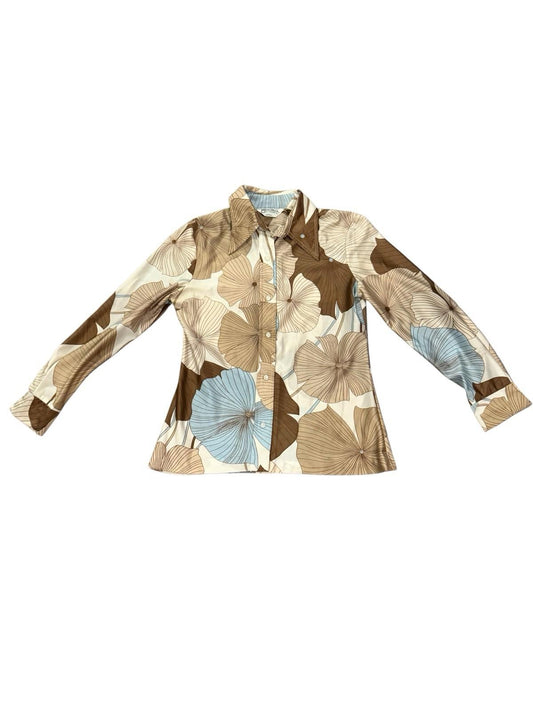 1970s Vintage Nylon Floral Disco Shirt Halloween or Everyday Wear