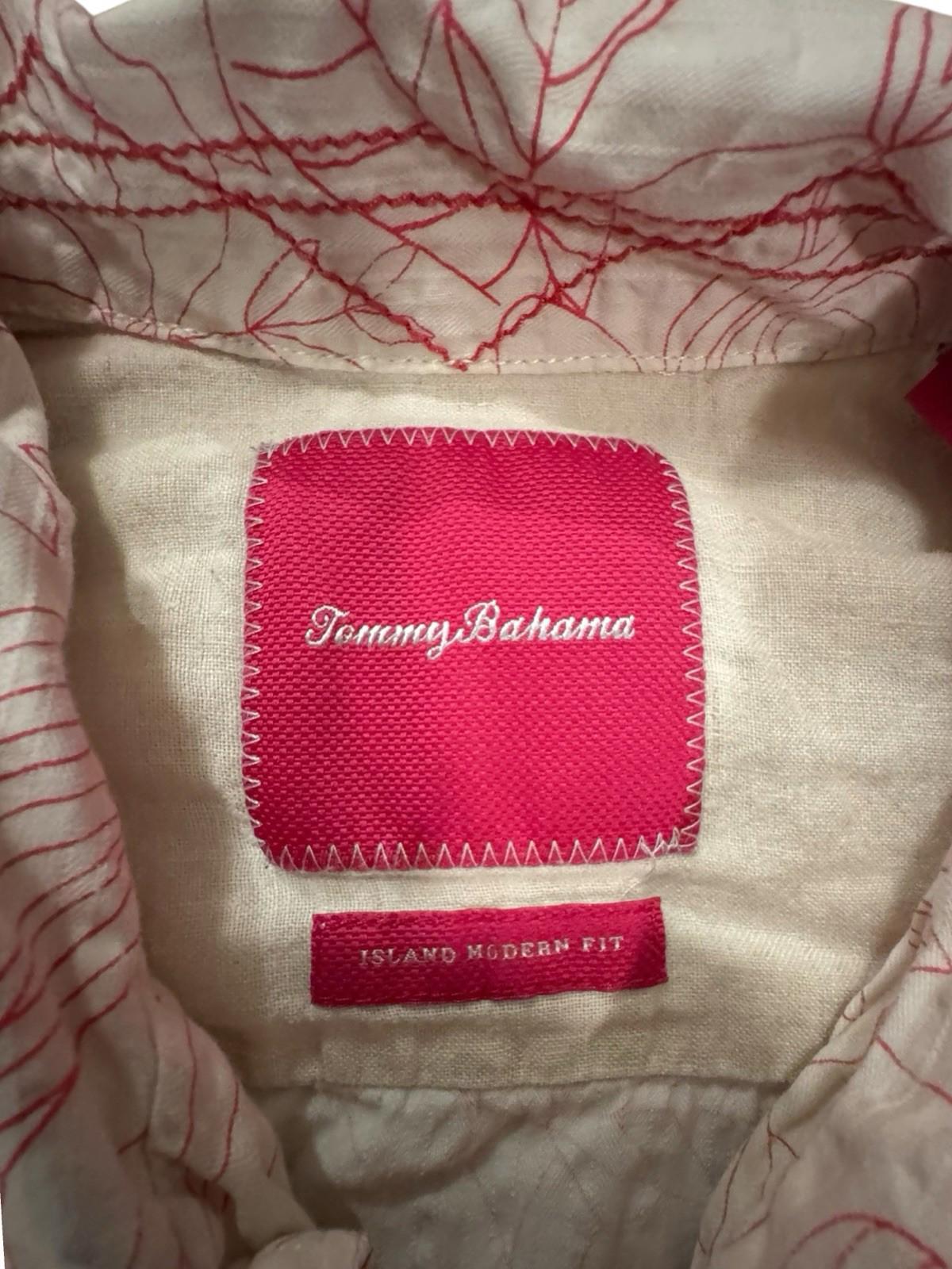 Tommy Bahama Island Modern Fit Red Floral Hawaiian Silk Cotton Shirt Mens M