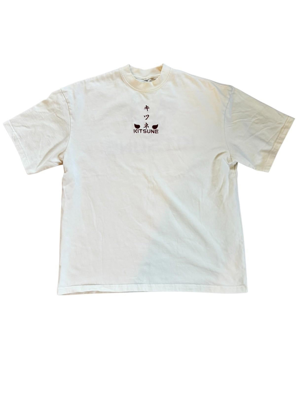Japanese KITSUNE Heavy White 100% Cotton Mens TShirt Check Dimensions XS