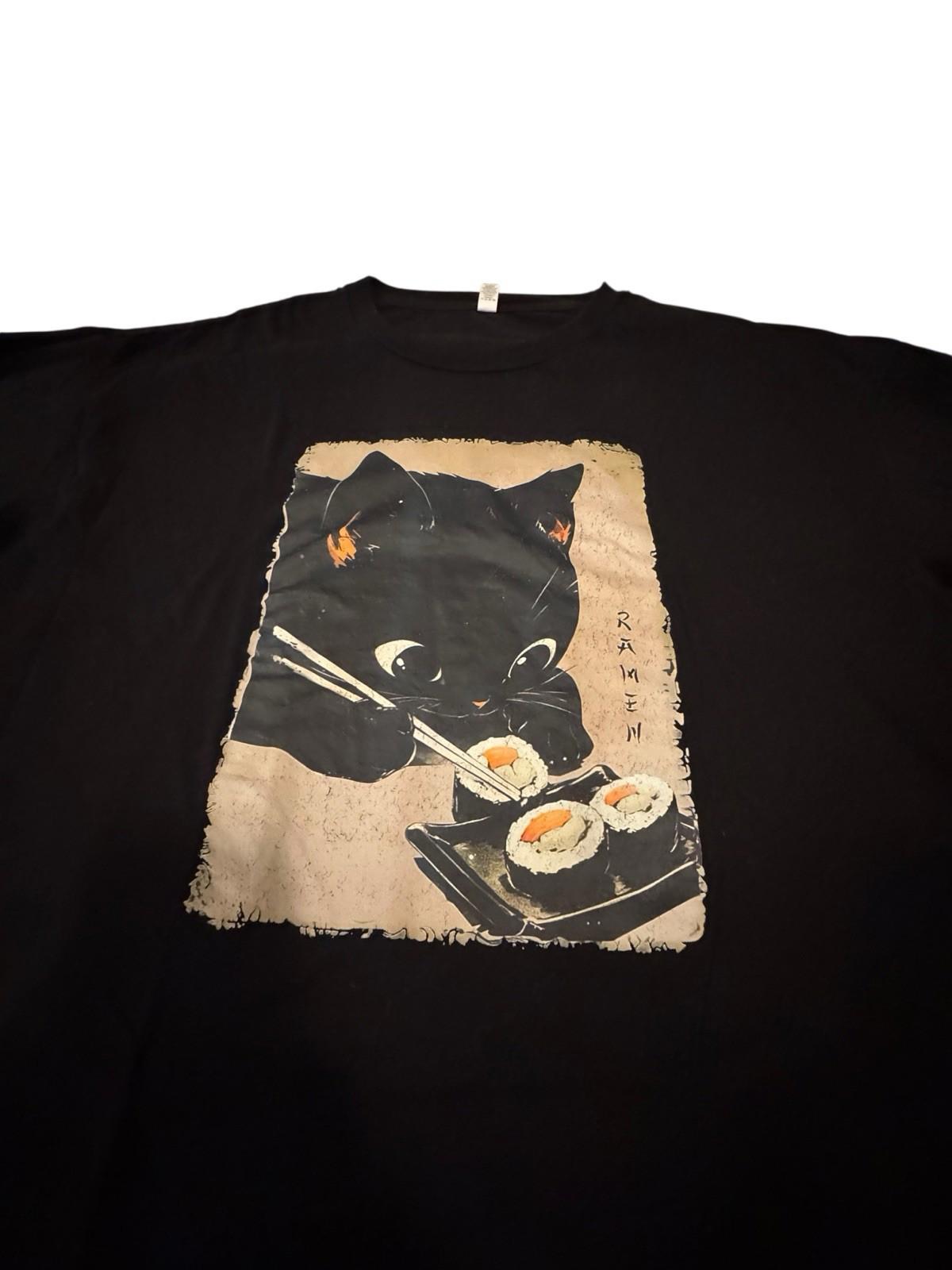 Cat Eating Sushi T-Shirt Men's Tshirt Japanese Tee Japan Kawaii Kitten 2XL