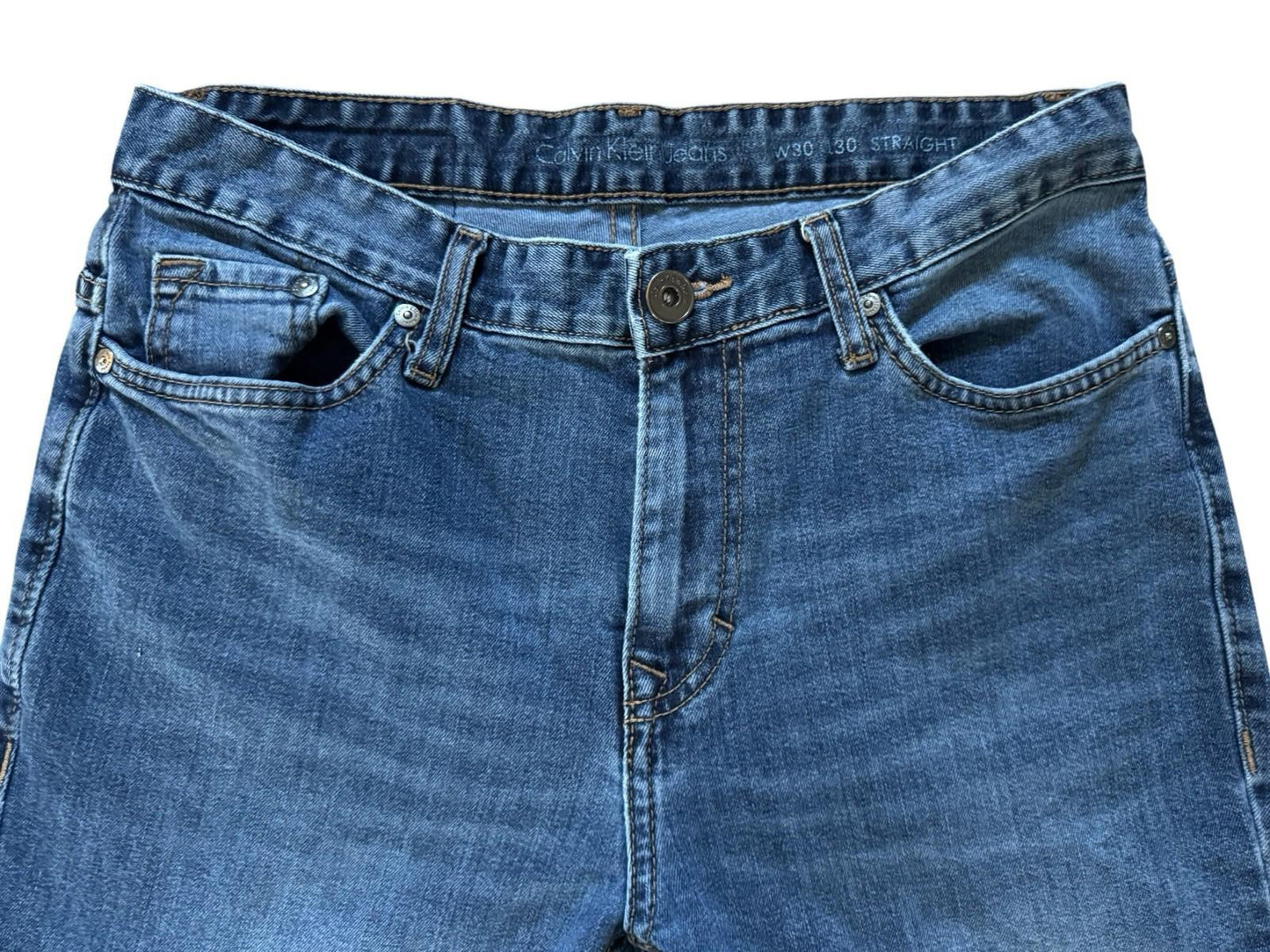 Calvin Klein Size 30X30 Mens Straight Cut Cotton Blue Denim Logo Jeans