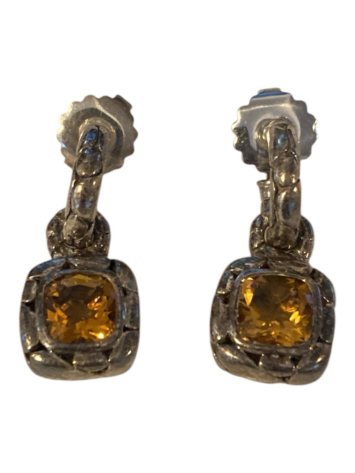 John Hardy Sterling Silver Citrine Hoop Dot Drop Earrings