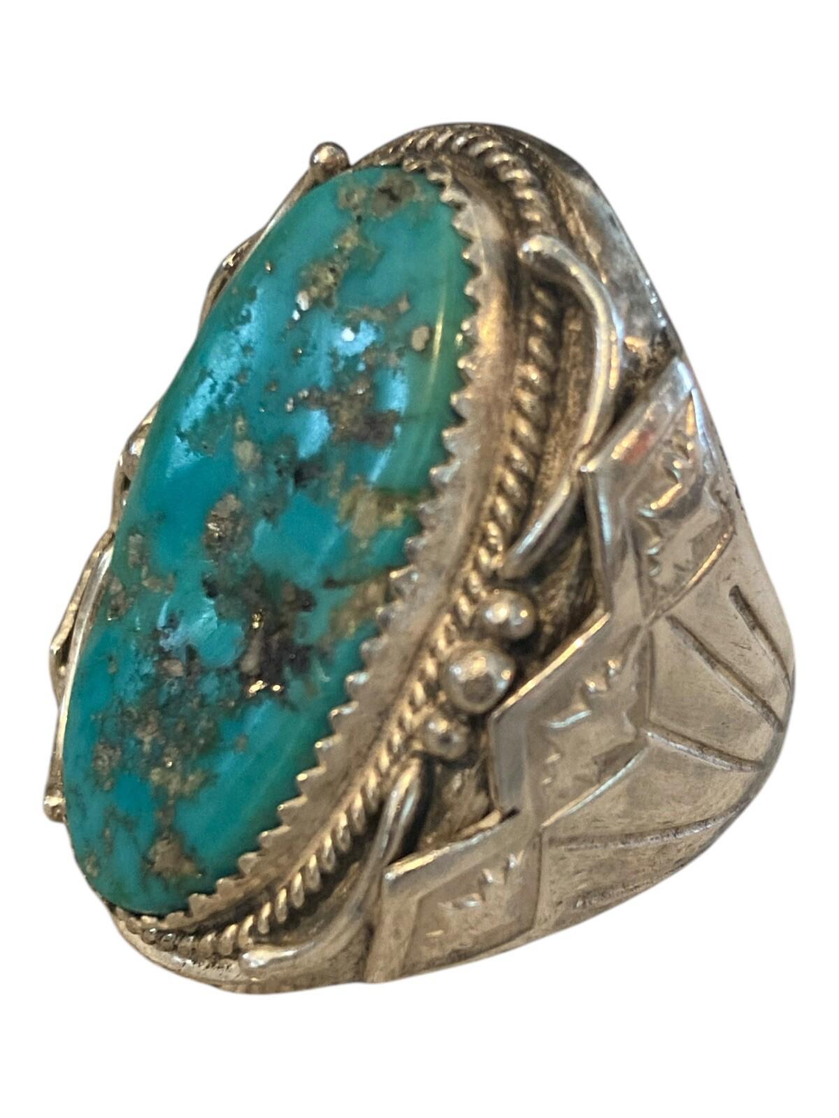 Native American Navajo Richard Begay Sterling Silver Turquoise Ring 10.25
