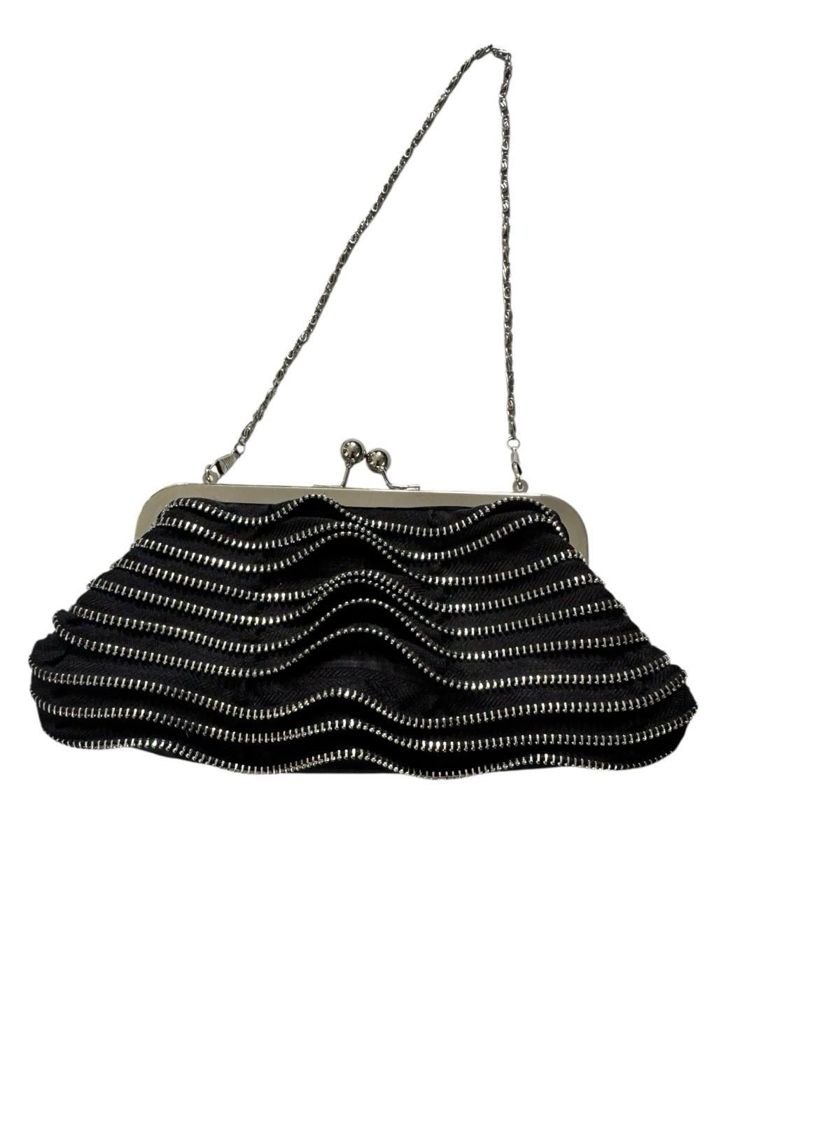 Zipper Pocketbook Evening Bag Cocktail Dress Accessory Black Chain Handle