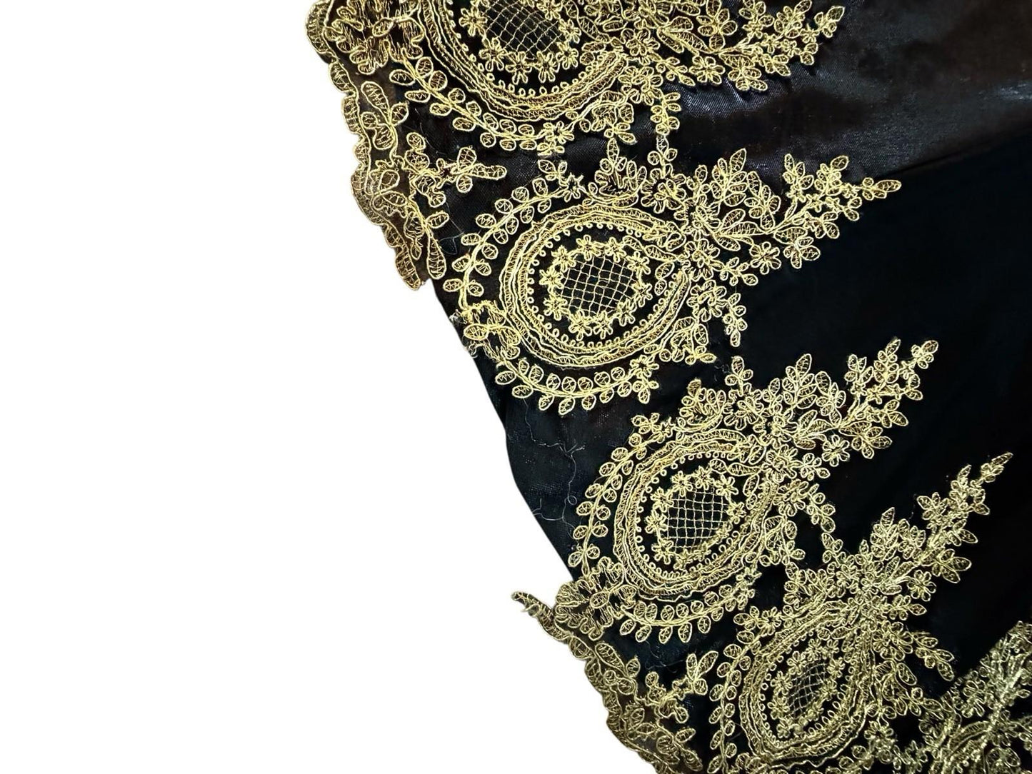 Grace Karin Black Gown Gold Floral Appliques Lined Formal Dress Size 16 Drag