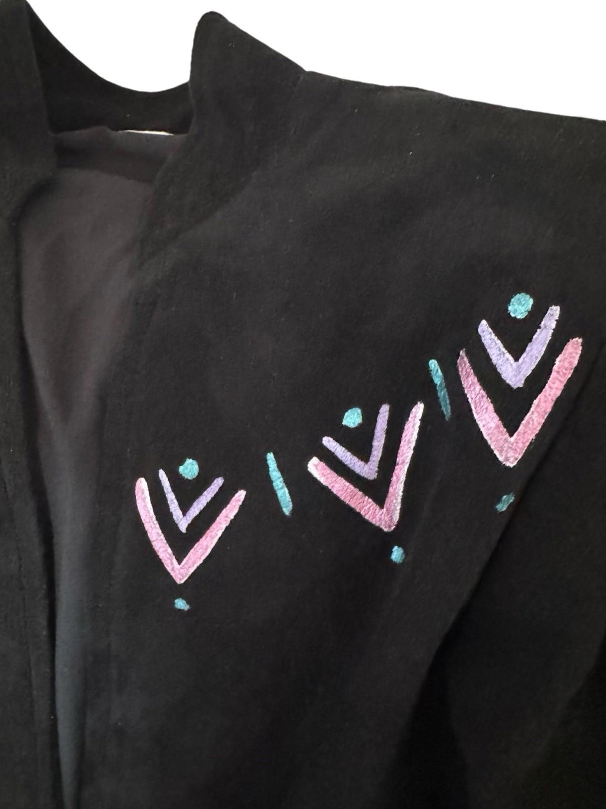 Vintage SHEBUE Victorian Cut Black Suede Hand Painted Jacket Blazer