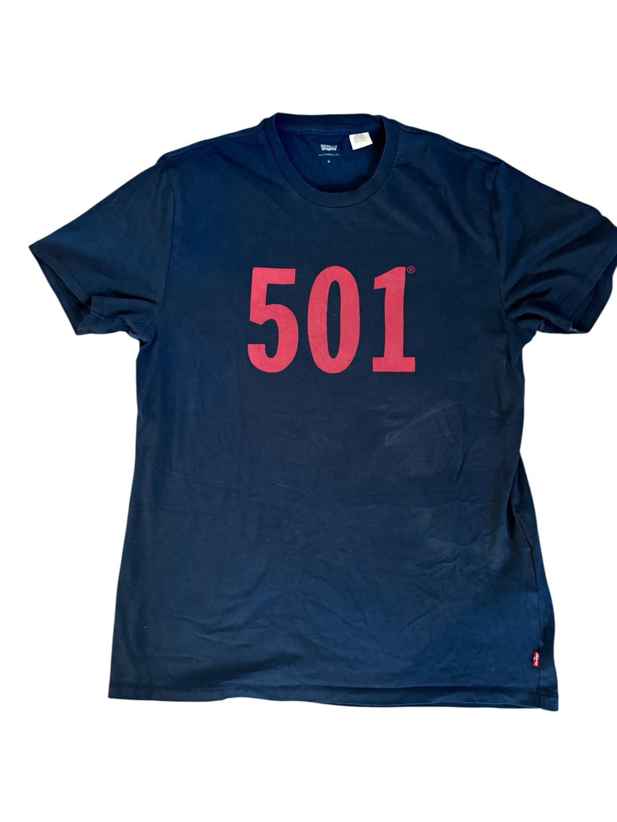 LEVIS 501 T-Shirt Blue With Red Letters Size Medium LEVIS Graphic Shirt