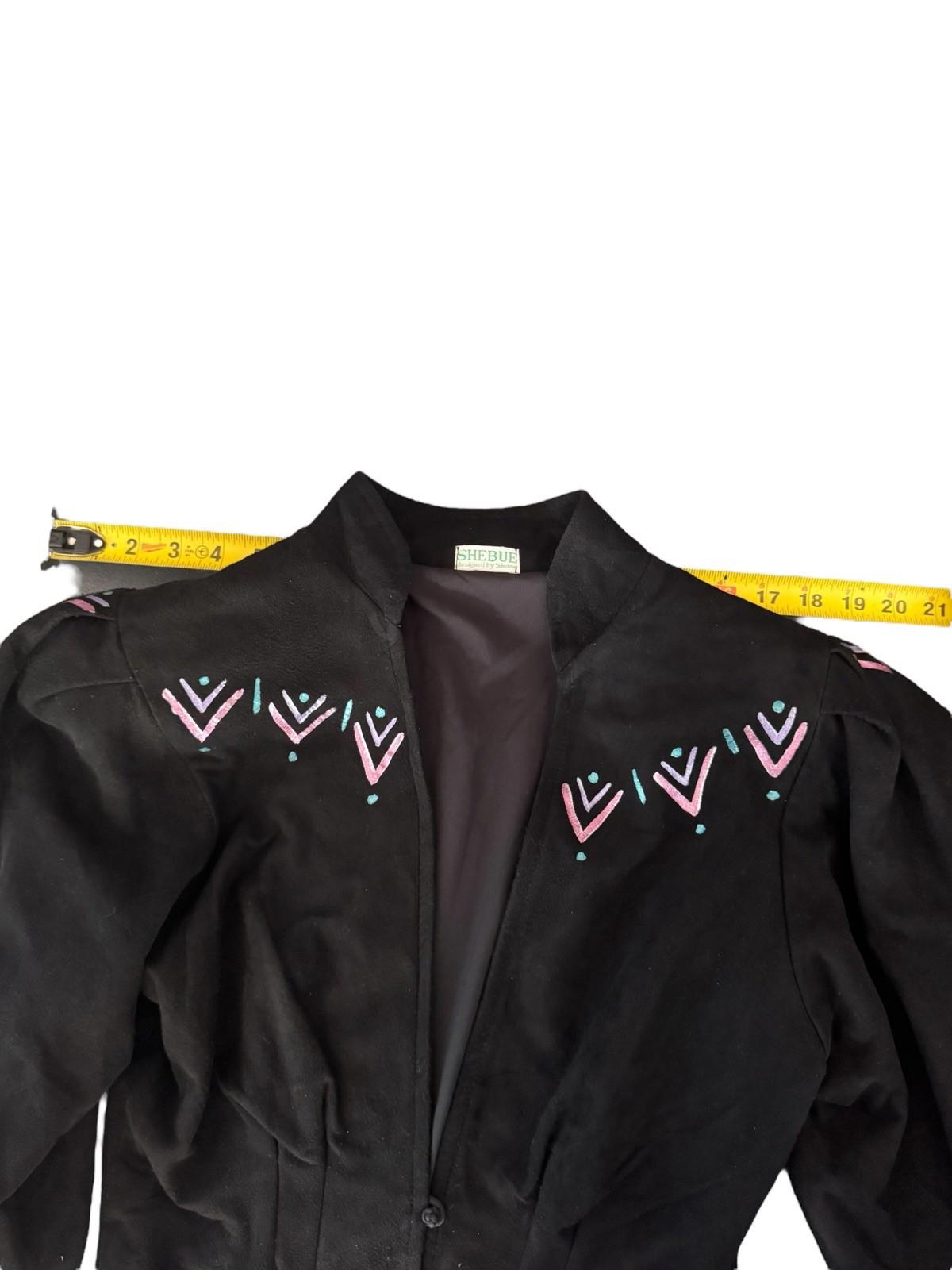 Vintage SHEBUE Victorian Cut Black Suede Hand Painted Jacket Blazer