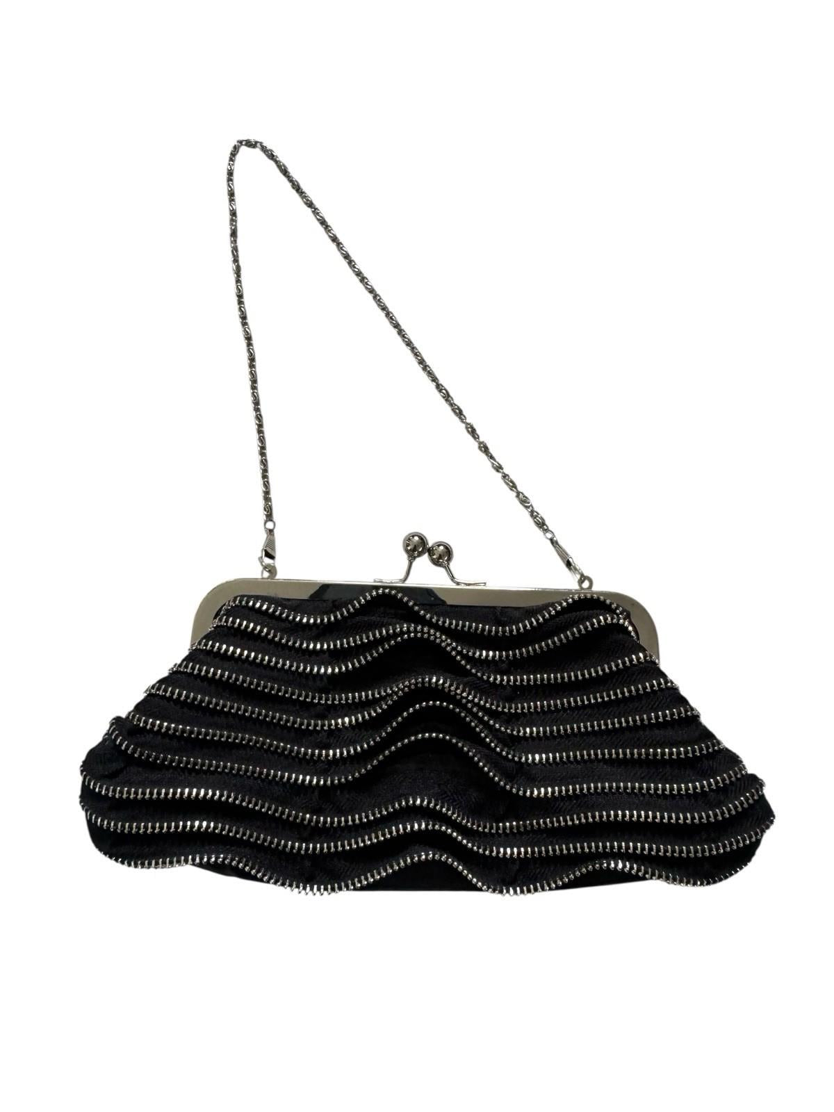 Zipper Pocketbook Evening Bag Cocktail Dress Accessory Black Chain Handle