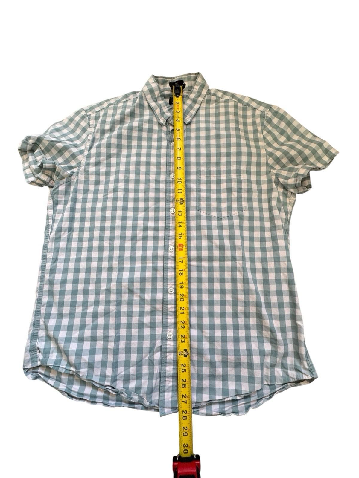 J Crew Slim Teal Turquoise Men's Short Sleeve Checkered Button Down Shirt Large