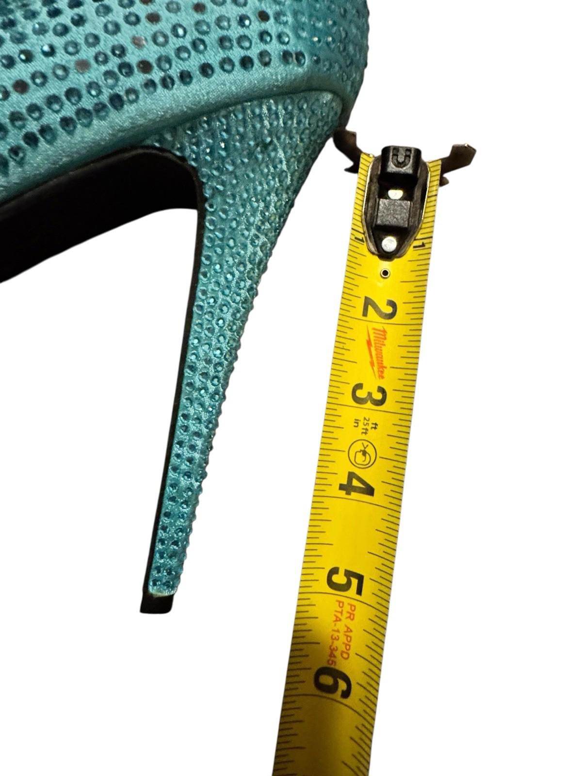 Leg Avenue Teal Glamour Stiletto Heel Satin Rhinestone Peep Pump Drag Shoe 12