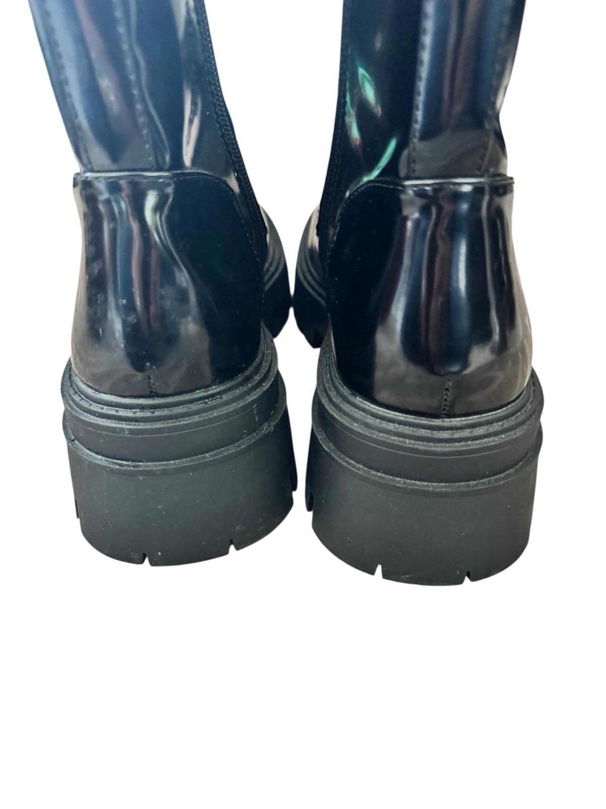 Forever 21 Black Patent Platform Combat Boots With Silver Glitter Laces Size 9