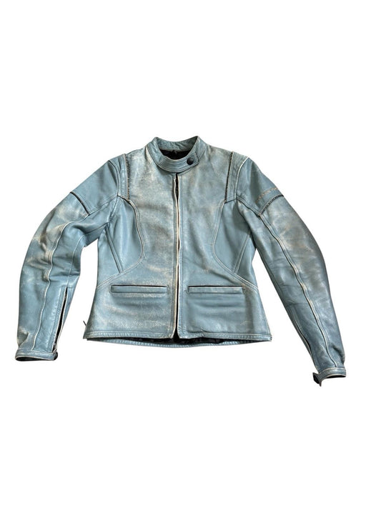 Vintage Frank Thomas BLUE Leather Motorcycle Jacket US Small UK 10 EUR 36