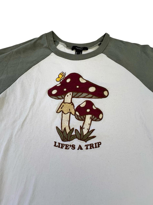 Forever 21 Mushroom Life's A Trip Women's White Tshirt Tee Shirt Jersey Medium